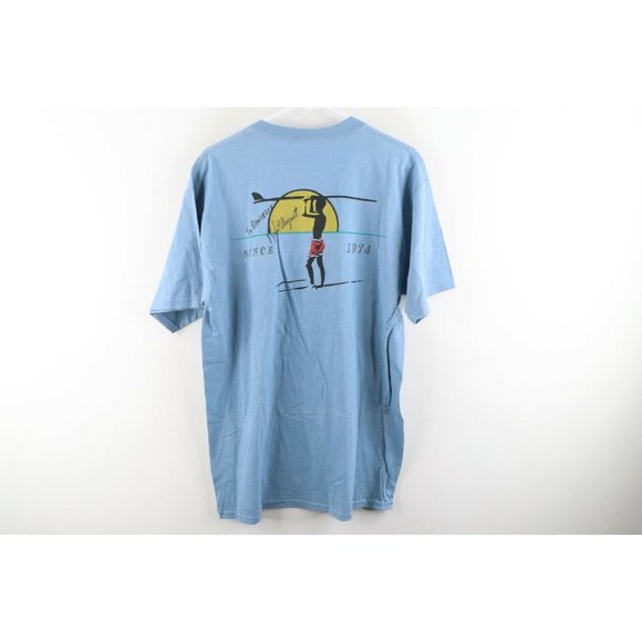 Vintage 90s Robert August Surfing Spell Out Autographed T-Shirt Blue - Picture 8 of 11